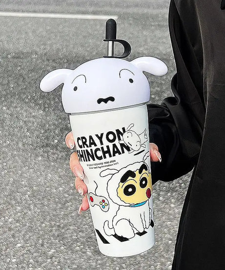 Crayon Shin-Chan Stainless Steel Thermos Mug – 600ml Anime Tumbler with Straw