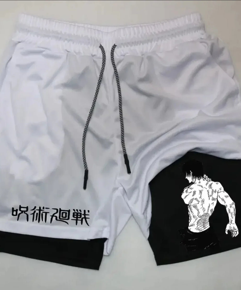 Anime Jujutsu Kaisen Performance Yuji Print Sport Running 2 in 1 Gym Shorts Training Men's Summer Workout Sportwear Y2K Shorts