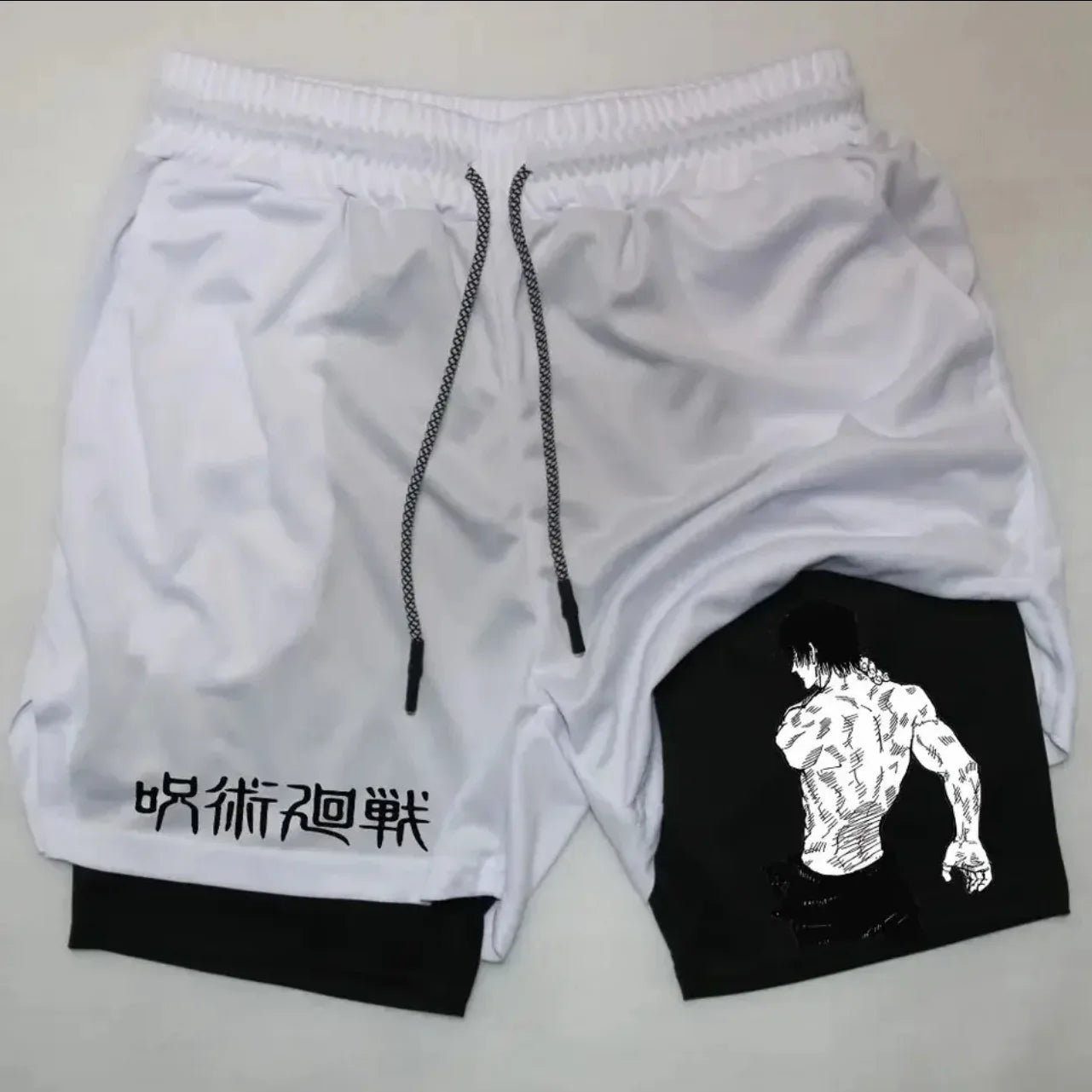 Anime Jujutsu Kaisen Performance Yuji Print Sport Running 2 in 1 Gym Shorts Training Men's Summer Workout Sportwear Y2K Shorts
