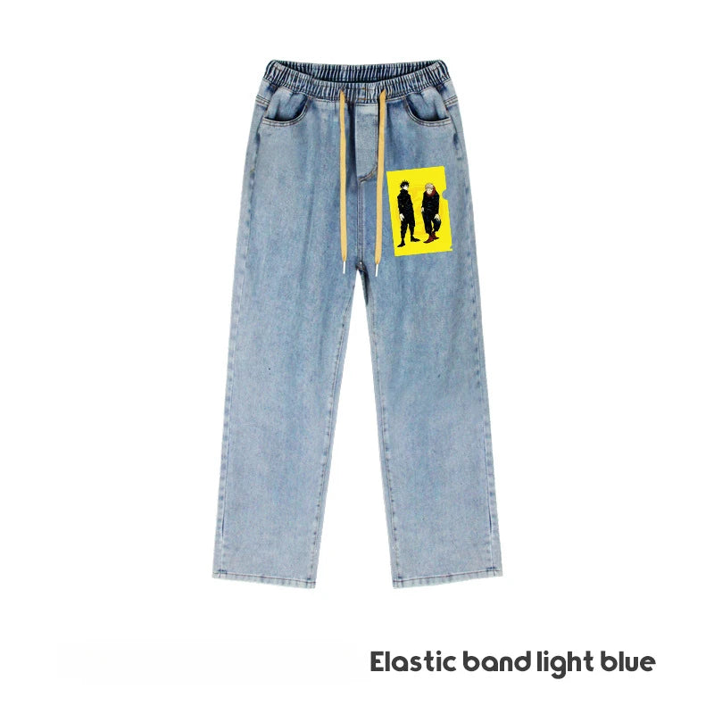 JUJUTSU KAISEN Gojo Yuji Megumi Sukuna Anime Daily Trousers Loose Spring and Autumn Wide Leg Pants Casual Jeans