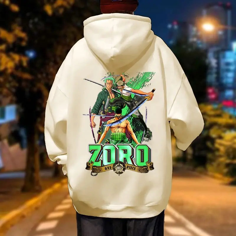 One Piece Roronoa Zoro Autumn and Winter Hooded Sweatshirt Thin with Thick Fleece for Couples Loose Fit Jacket