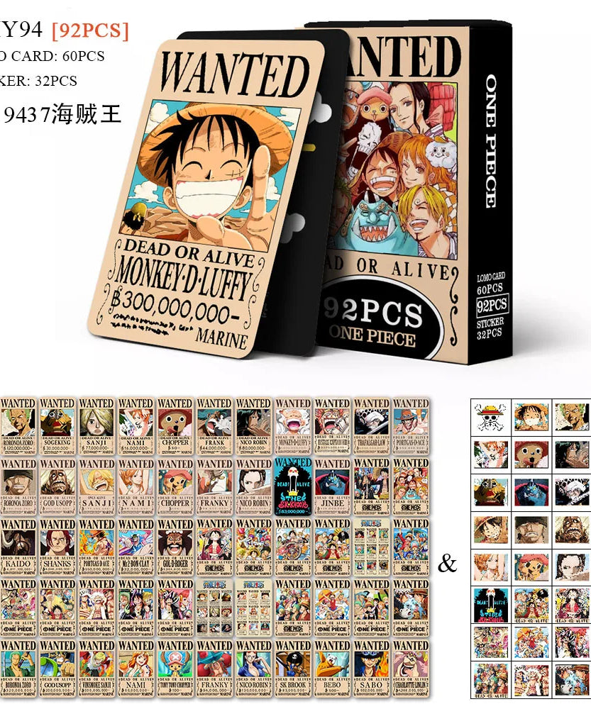 92 pieces of One Piece double-sided LOMO cards, wanted anime, coated paper high-definition photo cards commemorative edition
