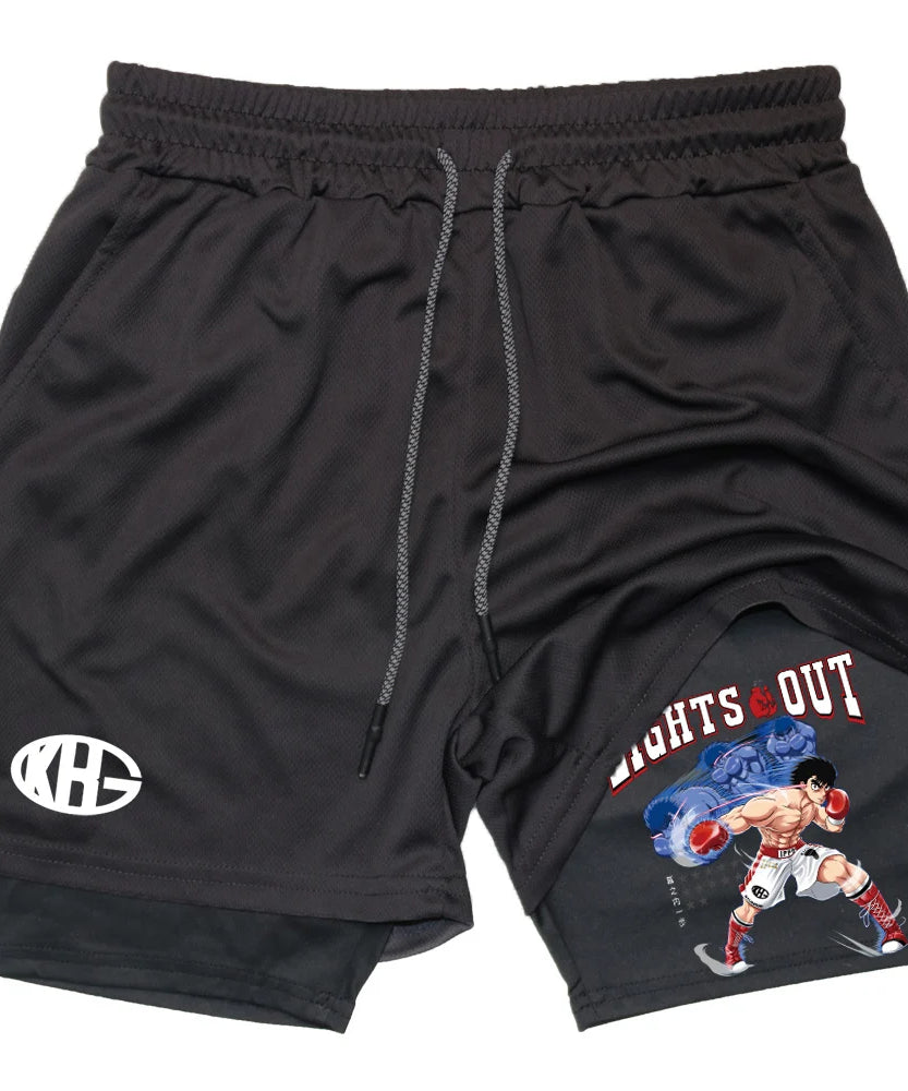 IPPO Boxing Anime Gym Shorts – 2-in-1 Quick-Dry Compression Shorts for Men