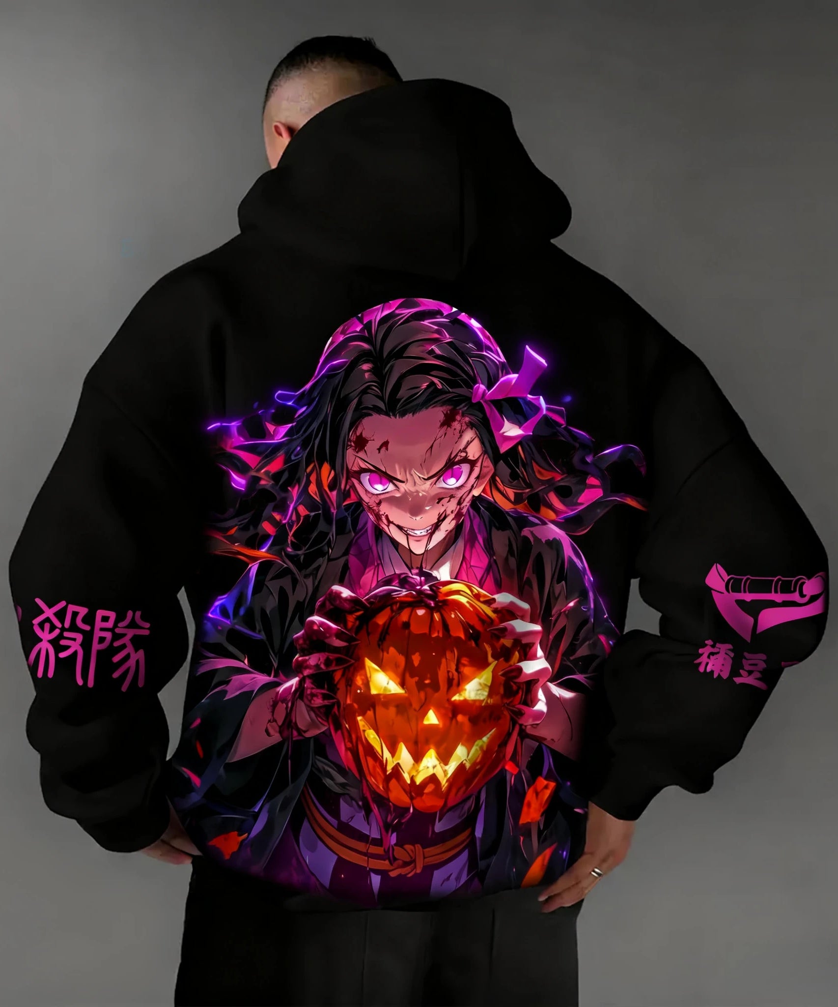 Demon Slayer Halloween Co Branded Hoodie Autumn/Winter Men's New Hashibira Inosuke Anime Printed Casual Loose Parent Child Top