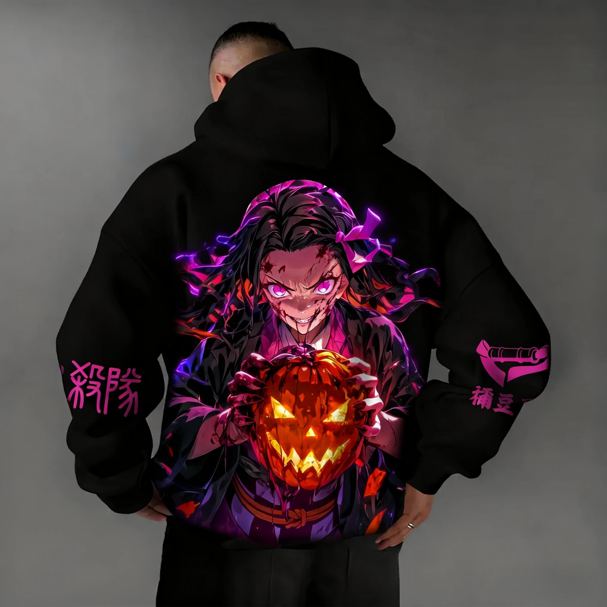 Demon Slayer Halloween Co Branded Hoodie Autumn/Winter Men's New Hashibira Inosuke Anime Printed Casual Loose Parent Child Top