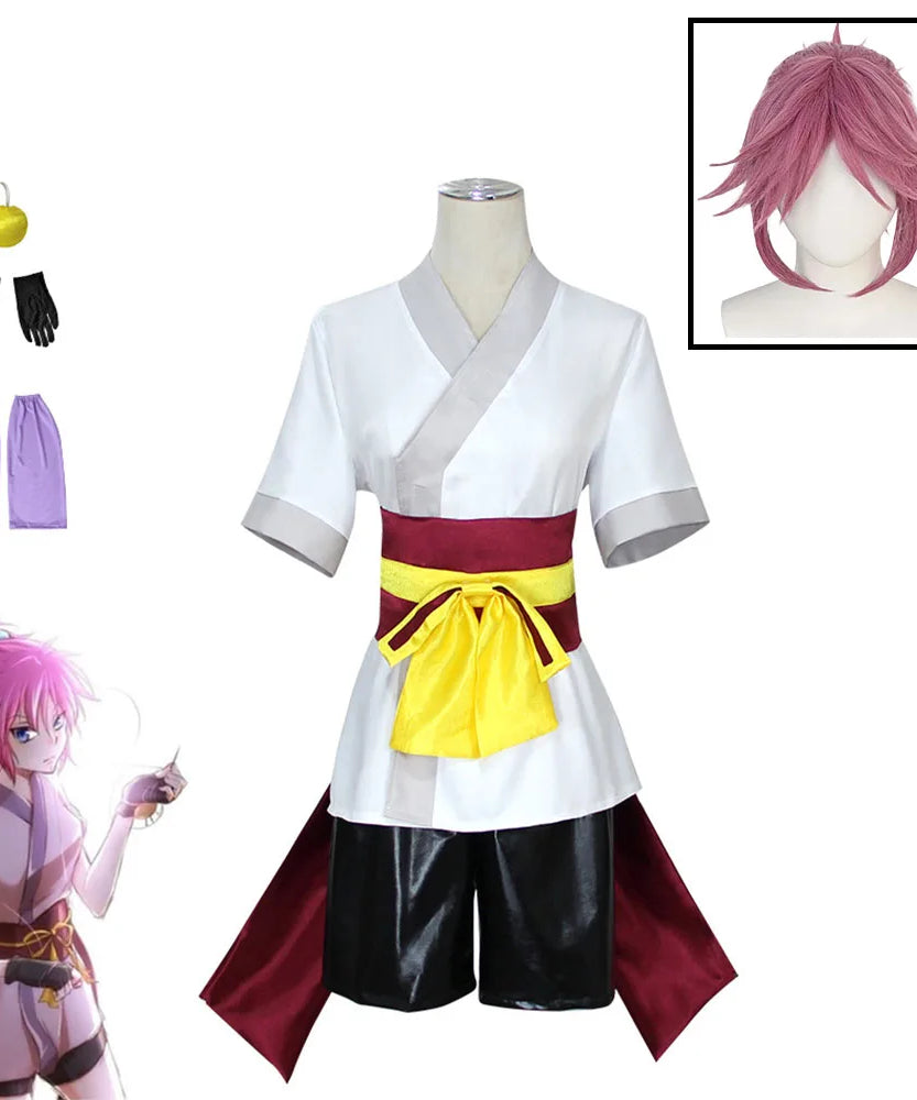 Machi Komacine Cosplay Costume Pink Wig Halloween Carnival Costumes for Women Anime Cosplay Outfits Dress