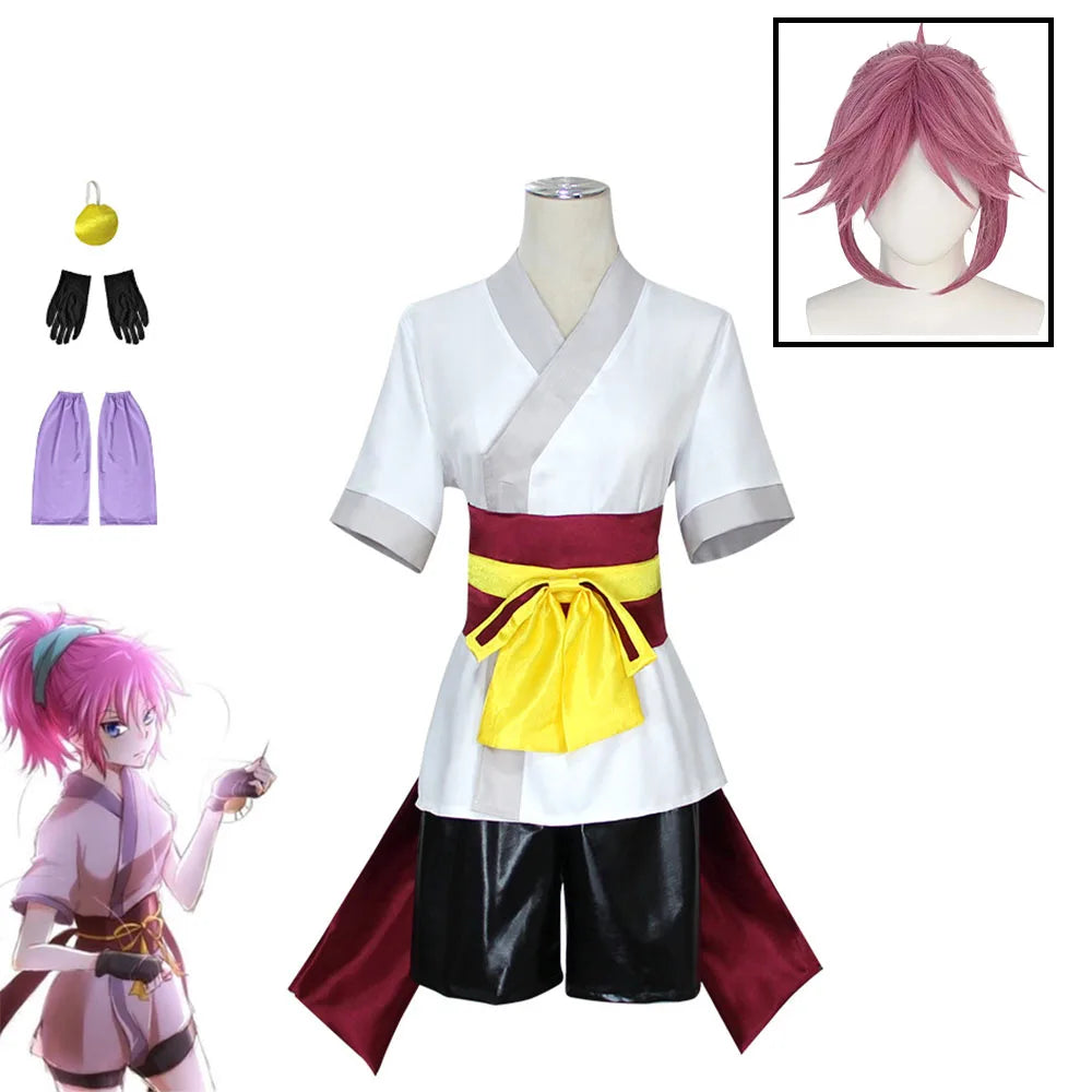 Machi Komacine Cosplay Costume Pink Wig Halloween Carnival Costumes for Women Anime Cosplay Outfits Dress
