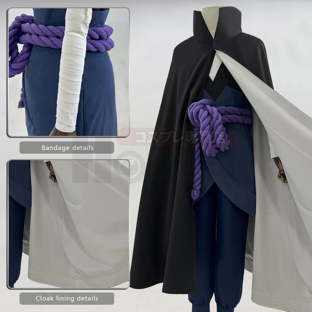 Anime Sasuke Uchiha Cosplay Costume – Cloak, Vest, Pants & Purple Belt Set 2
