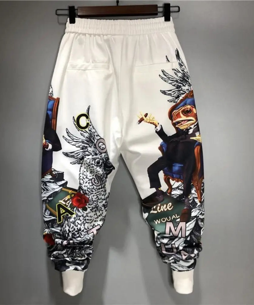 Fashion Men Harem Joggers Patchwork Elastic Drawstring Street Hip Hop Pants Printed Japanese Streetwear Harajuku