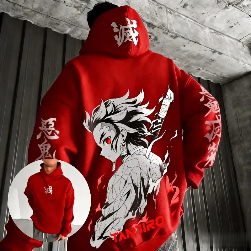 Anime Demon Slayer Tanjiro Hoodie – Cotton Graphic Streetwear Pullover for Men & Women 4