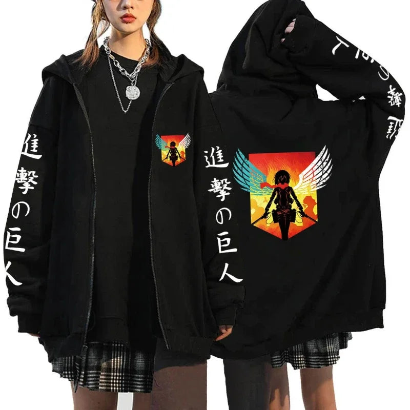 Attack on Titan Trendy Pattern Printed Zipper Hoodie – Punk Style Fleece Sweatshirt 5