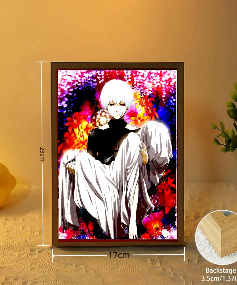 Anime Figure Light Painting Photo Frame Tokyo Ghoul Action Led Lamps Bedroom Room Decor Friends Birthdays Easter Gifts Moon Lamp