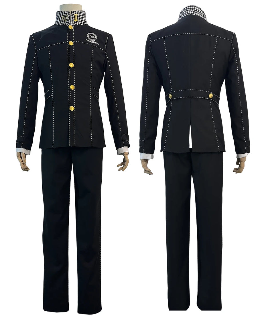 P4 Game Yu Narukami Cosplay Costume Wig School Uniform Embroidery Plaid Collar Suit Pants White Shirt Daily Wear
