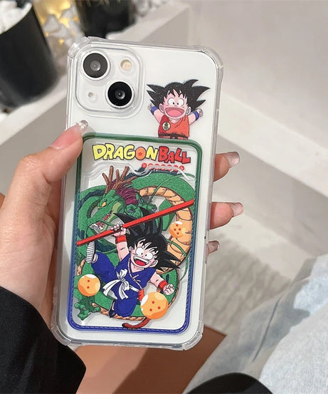 Anime Dragon Ball Card Holder Phone Case for iPhone 13 11 12 14 15Pro Max X Xs XR 8 7 Plus Clear Silicone Soft Back Cover