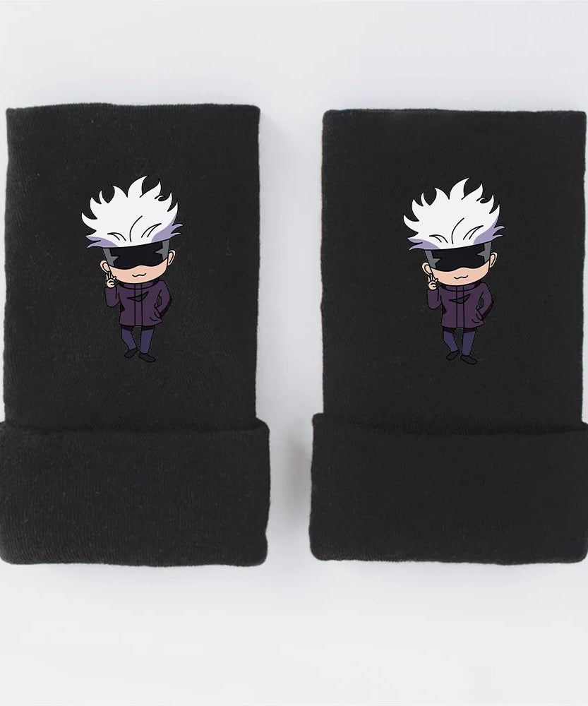 New Style Anime Jujutsu Kaisen Itadori Yuji Fushiguro Megumi Gojo Satoru Warm and Fleece Half Finger Gloves for Men and Women