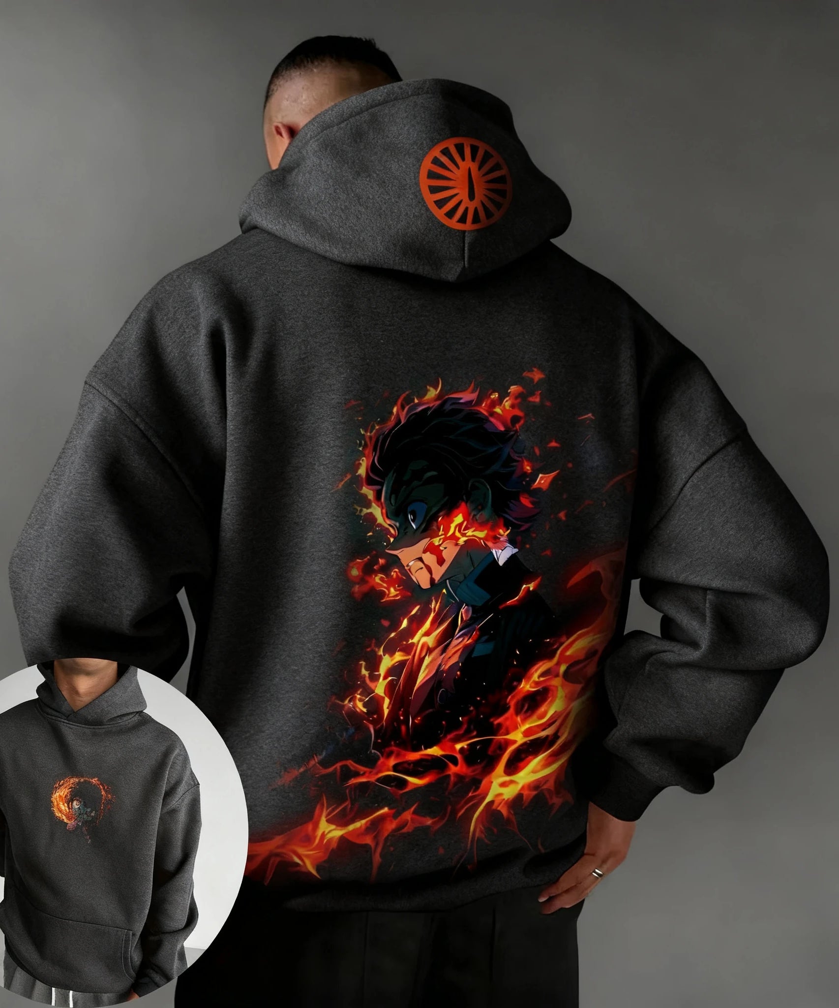 Demon Slayer Autumn/Winter New Men's Hoodie Kamado Tanjirou Anime Printed Loose Casual Hip Hop Parent Child Sweater Top