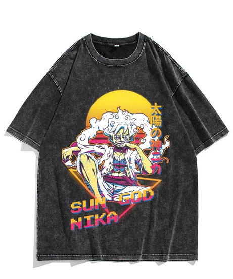 One Piece Luffy Vintage Washed T-Shirt – Unisex Cotton Anime Streetwear