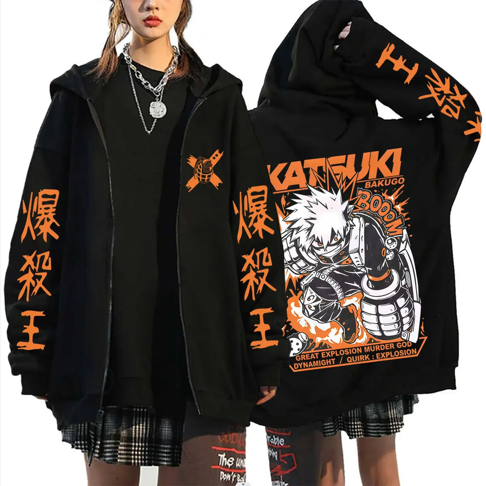 My Hero Academia Katsuki Bakugo Graphic Zip-Up Hoodie Harajuku Streetwear
