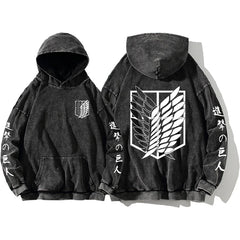 Attack on Titan Scout Legion Vintage Washed Graphic Hoodie Harajuku Streetwear