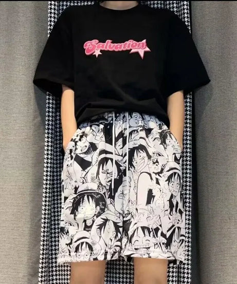 One Piece Lufy Shorts Anime Figure Summer Loose Fitting Home Pajama Pants Casual Couple Beach Pants Men Boys Cosplay Toy