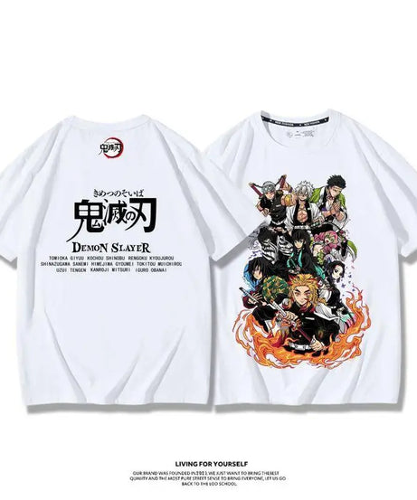 Demon Slayer Anime Tanjirou Nezuko Zenitsu Giyuu Printed Cotton Short Sleeve Summer Men's Outdoor Casual Streetwear Gift