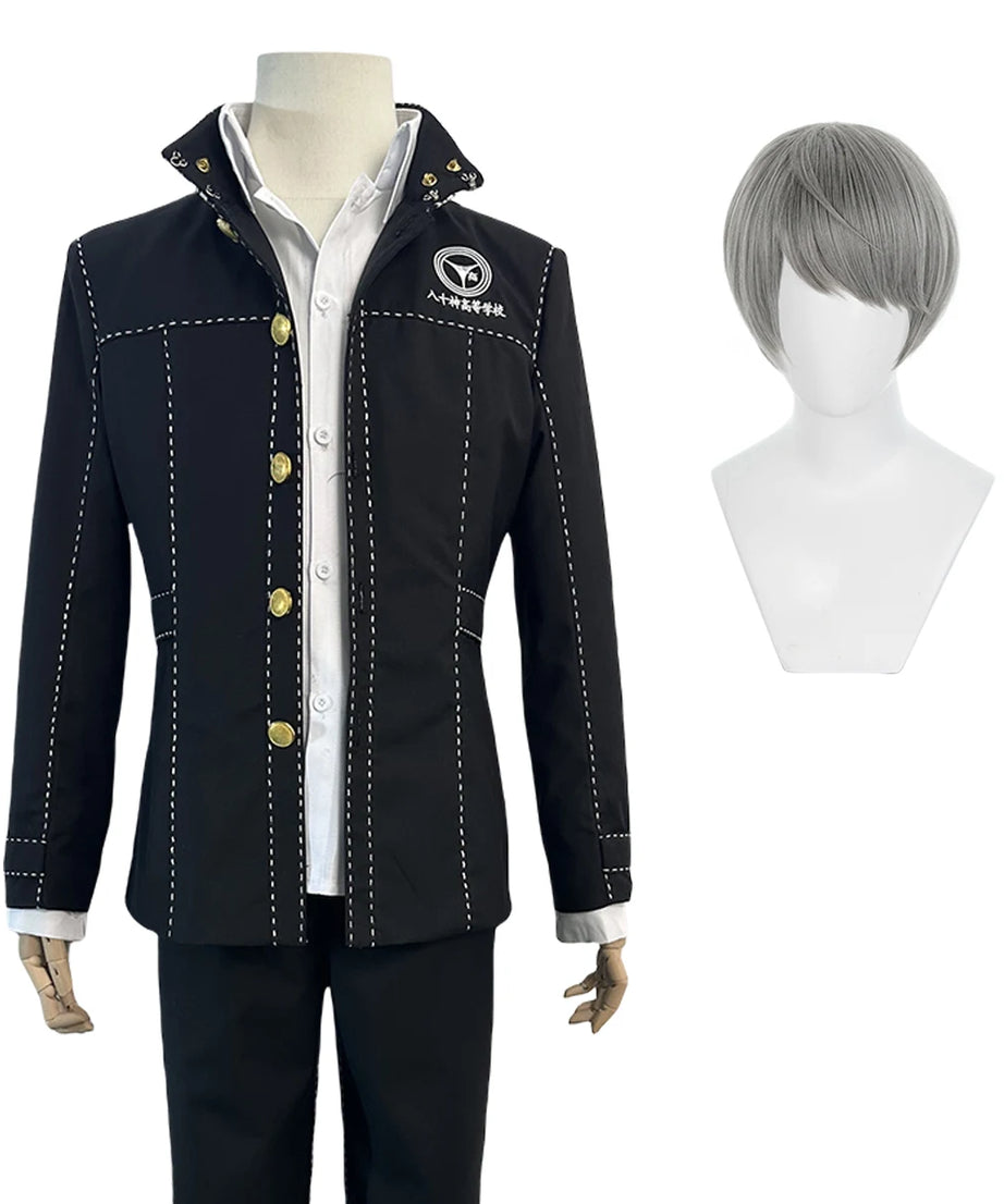 P4 Game Yu Narukami Cosplay Costume Wig School Uniform Embroidery Plaid Collar Suit Pants White Shirt Daily Wear