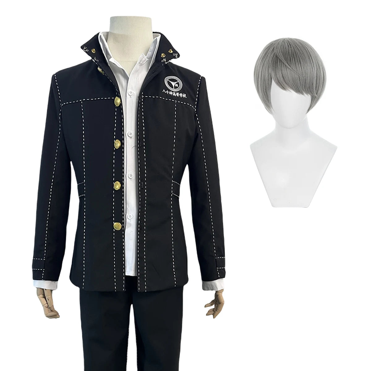 P4 Game Yu Narukami Cosplay Costume Wig School Uniform Embroidery Plaid Collar Suit Pants White Shirt Daily Wear