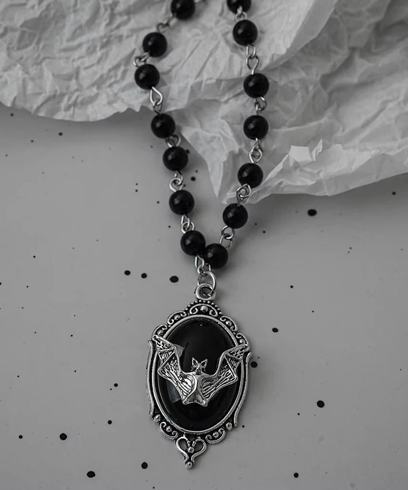 Gothic Bat Cross Dark Pendant Necklace Set Thorn Love Black Bead Stacked Necklace Halloween Gifts
