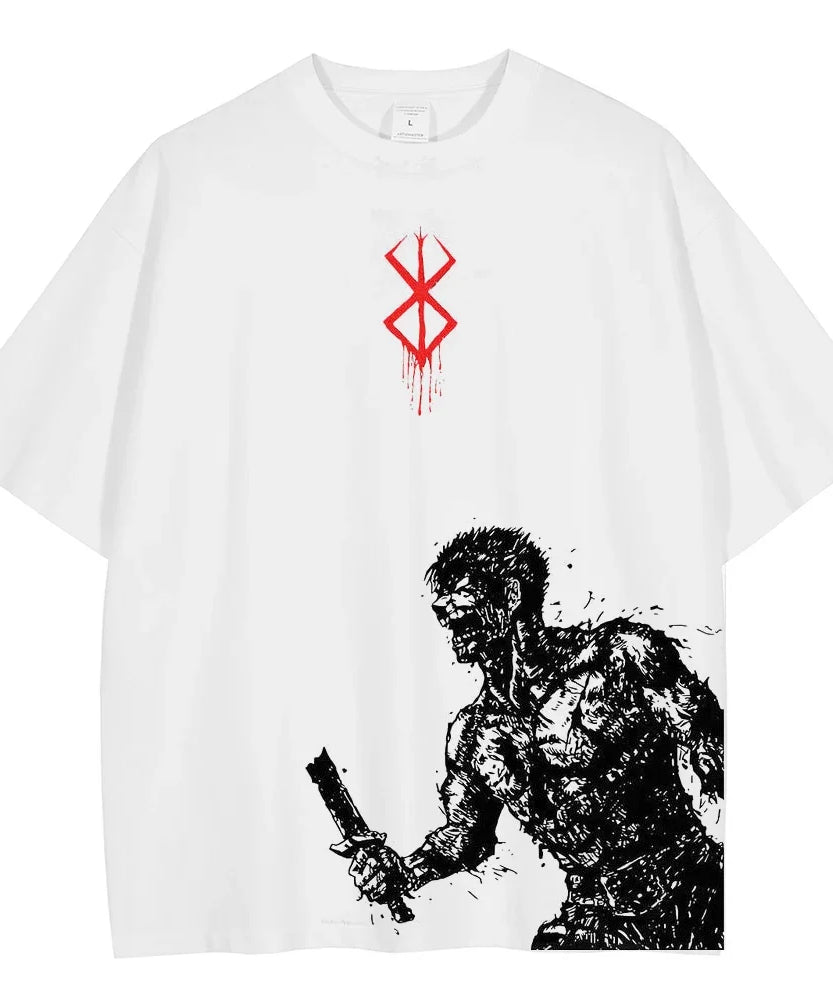 Berserk Anime Oversized Streetwear Tee – Hip-Hop Harajuku Style Cotton Shirt for Men