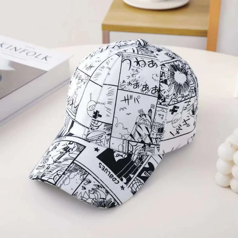 Anime ONE PIECE Luffy Graffiti Baseball Cap Spring and Summer Sunscreen Sunshade Bucket Hat Peaked Cap Two-dimensional