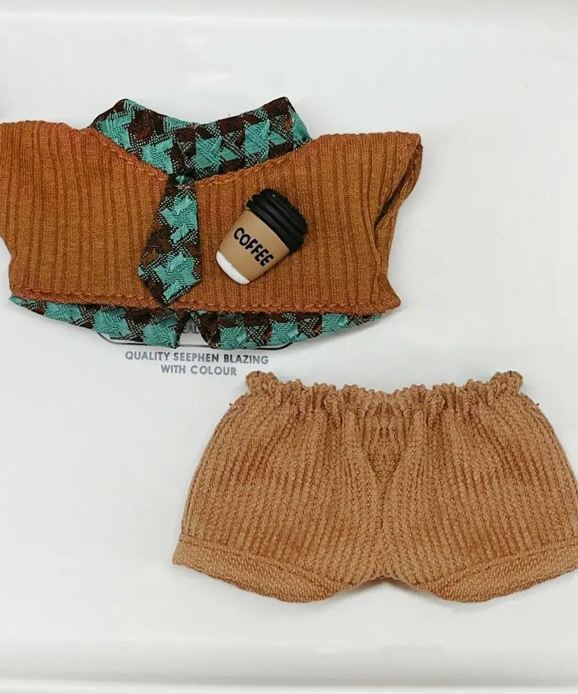 Creative 10cm Doll Clothes Blue Brown Playing House Doll Blouse Pants Suit Changing Dress Game Photo Prop Mini School Suit Gift