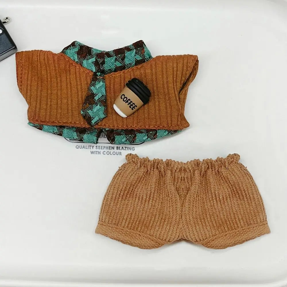 Creative 10cm Doll Clothes Blue Brown Playing House Doll Blouse Pants Suit Changing Dress Game Photo Prop Mini School Suit Gift