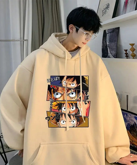 Anime One Piece Monkey D. Luffy Men's Autumn and Winter Printed Hoodie Versatile Hooded Pullover Jacket