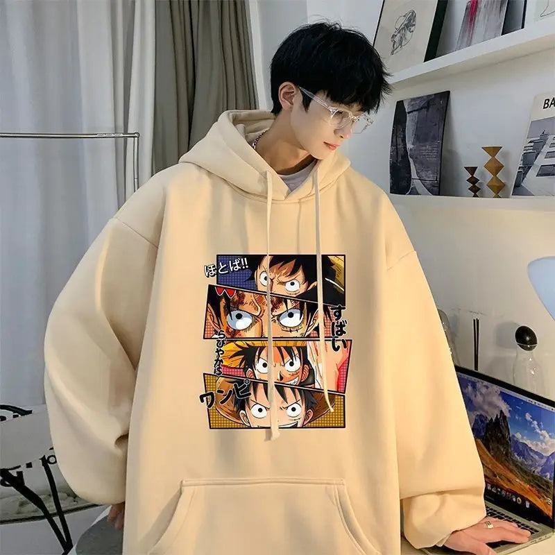 Anime One Piece Monkey D. Luffy Men's Autumn and Winter Printed Hoodie Versatile Hooded Pullover Jacket