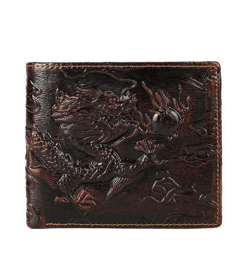 High Quality Genuine Leather Short Wallet 3D Dragon Style Card Wallet Vintage Bifold Small Purse for Man Male Gift Purses