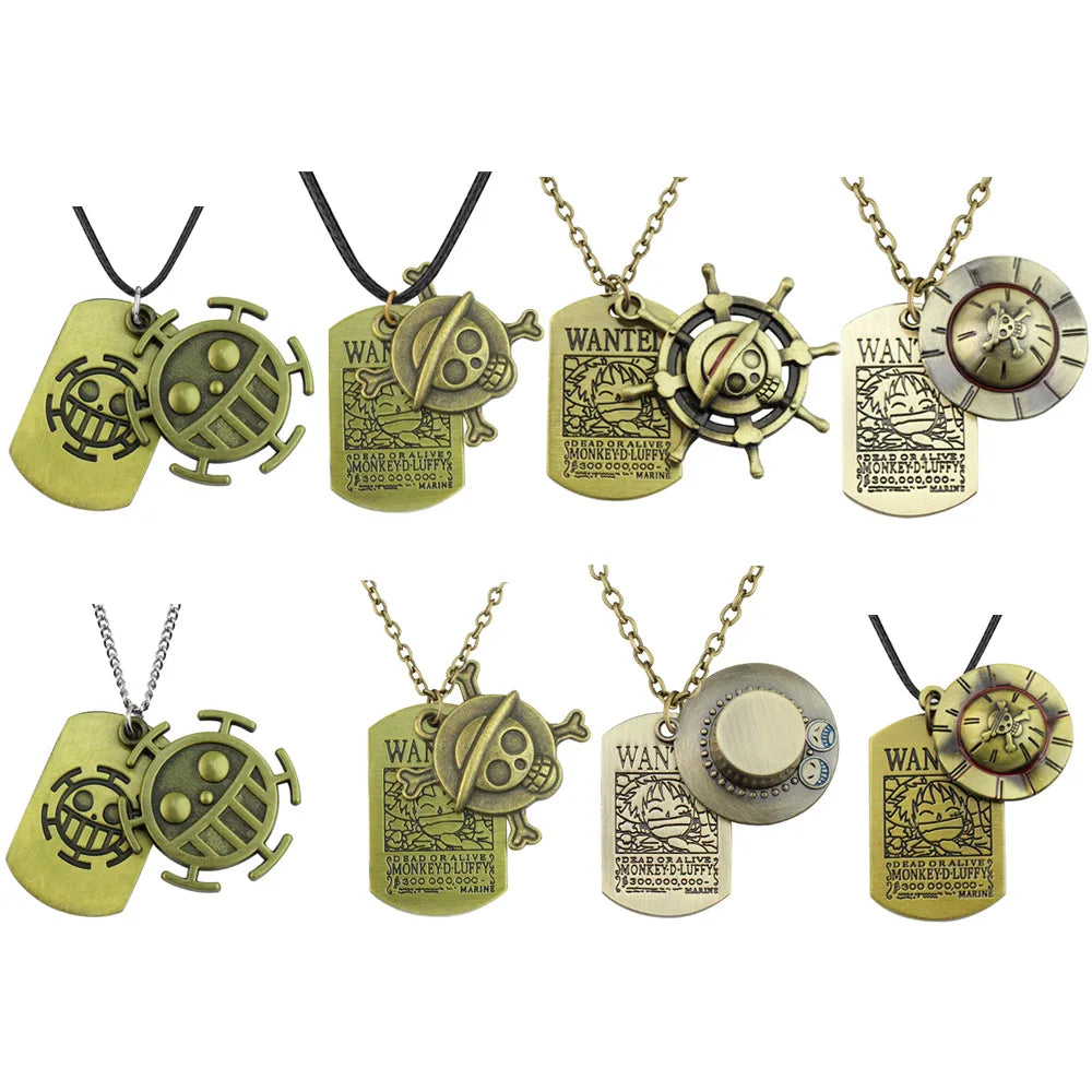 Anime Necklace Luffy Straw Hat And Skull Logo Dog Tag Pendant Necklaces For Men Choker Gifts