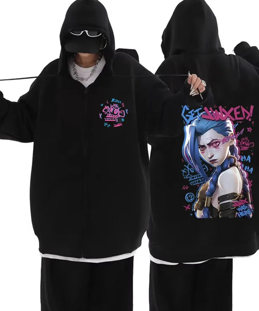 Arcane Jinx Zip Up Jackets Boom Game Lovers Graffiti Hoodies Harajuku Men Women Casual Long Sleeve Sweatshirt Hip Hop Streetwear
