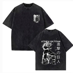 Attack on Titan Vintage Washed Print T-Shirt – Mikasa & Eren Wings of Freedom