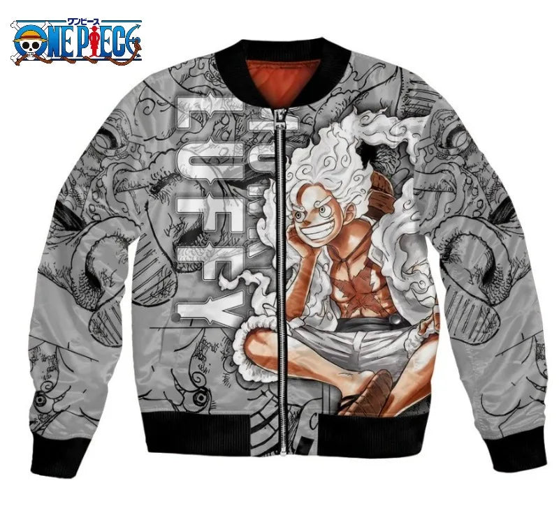 Plus Size Anime Bomber Jacket for Men - One Piece Naruto Dragon Ball Themed Military Aviator Coat, Cosplay Winter Outerwear Gift