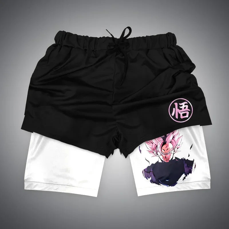 One Piece x Naruto x Dragon Ball 2-in-1 Men’s Gym Shorts – Quick-Dry & Breathable Sportswear
