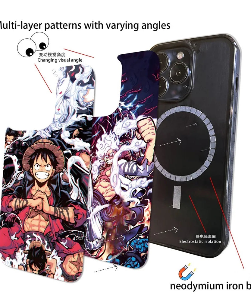 Cute One Piece Luffy 3D Changing Visual Silicone For Magsafe Magnetic Cases For iPhone 16 15 14 13 12 17Pro Max Shockproof Cover