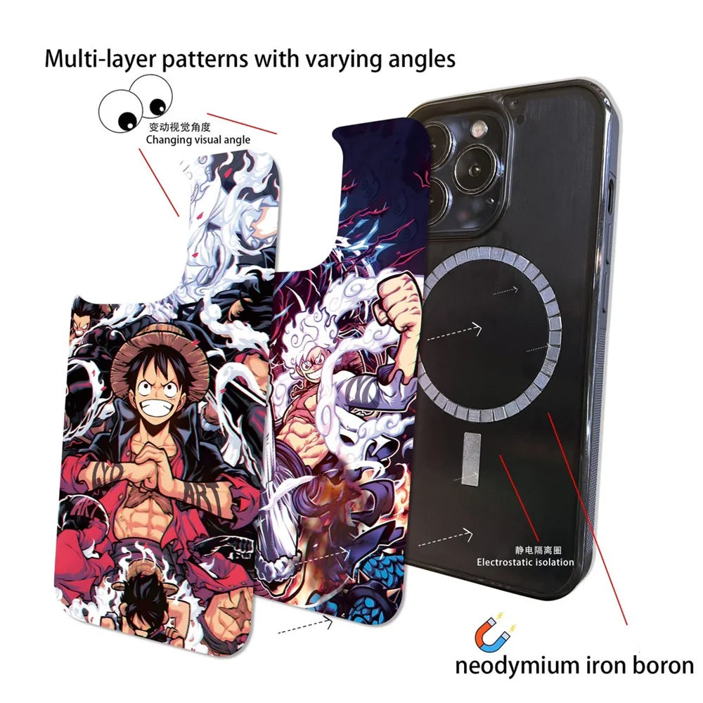 Cute One Piece Luffy 3D Changing Visual Silicone For Magsafe Magnetic Cases For iPhone 16 15 14 13 12 17Pro Max Shockproof Cover