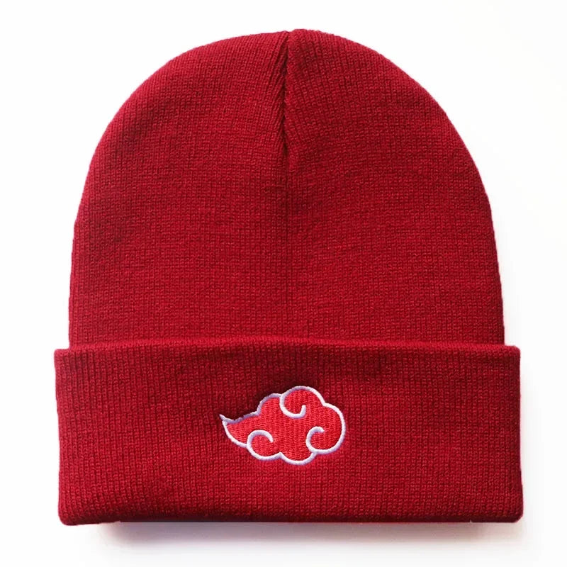 Beanies Women Autumn Winter Warm Hat Anime Akatsuki Cosplay Red Cloud Embroidery Caps For Men Knitted Bonnet Unisex