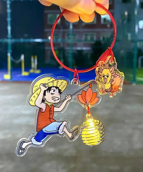 Anime One Piece Monkey D. Luffy Lotus Lantern Keychain Acrylic Luminous Nightlight Pendant Lotus Lantern Gift