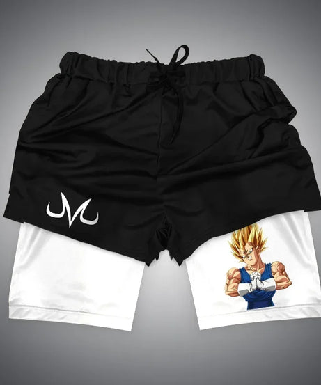 One Piece x Naruto x Dragon Ball 2-in-1 Men’s Gym Shorts – Quick-Dry & Breathable Sportswear