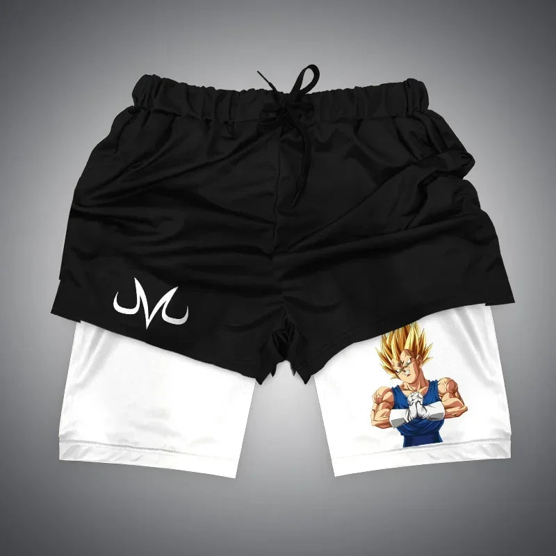 One Piece x Naruto x Dragon Ball 2-in-1 Men’s Gym Shorts – Quick-Dry & Breathable Sportswear