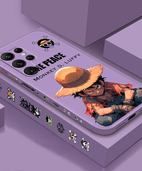 Comics One Piece Luffy For Samsung Galaxy S25 S24 S23 S22 S21 S20 Plus Ultra FE 5G Liquid Left Rope Cover Phone Case