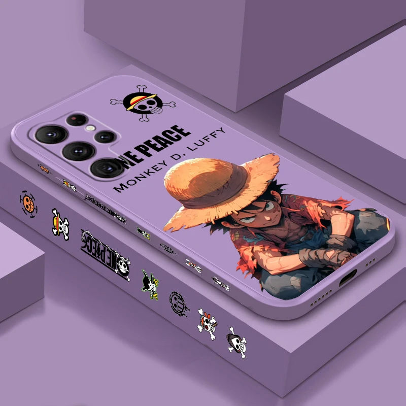 Comics One Piece Luffy For Samsung Galaxy S25 S24 S23 S22 S21 S20 Plus Ultra FE 5G Liquid Left Rope Cover Phone Case