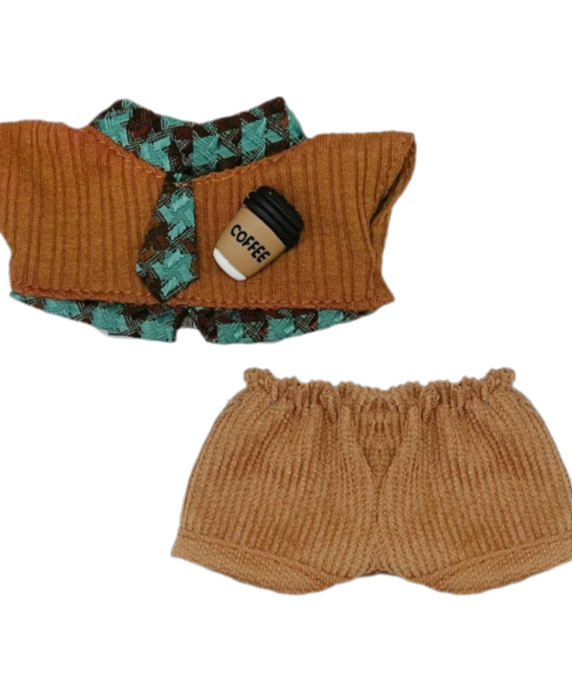 Creative 10cm Doll Clothes Blue Brown Playing House Doll Blouse Pants Suit Changing Dress Game Photo Prop Mini School Suit Gift