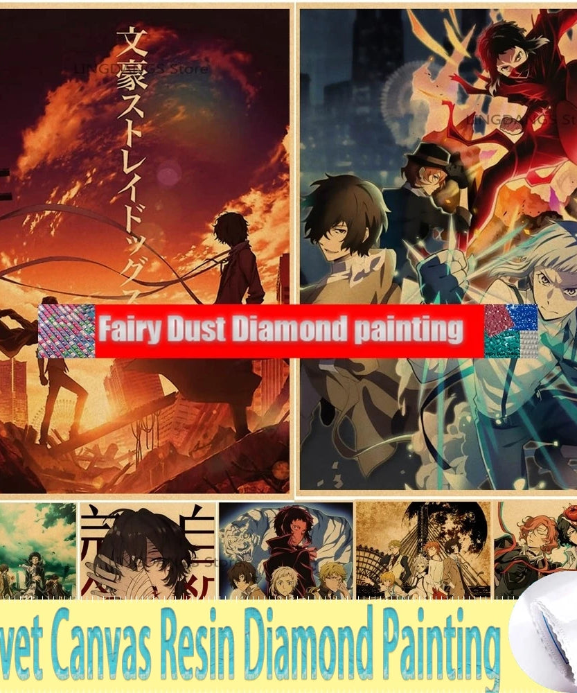 Bungou Stray Dogs Anime Poster 5d Diamond Mosaic Embroidery Cross Stitch Kit 5d Fairy Dust Resin Diamond Painting